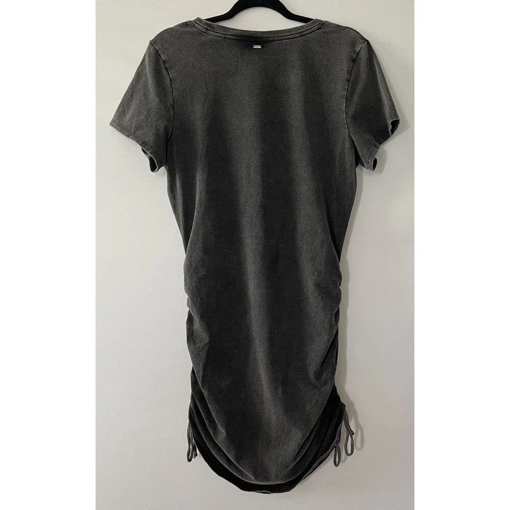 PINK Ruched T-Shirt Dress Short Sleeve Gray Knit Women XL-(dmp)